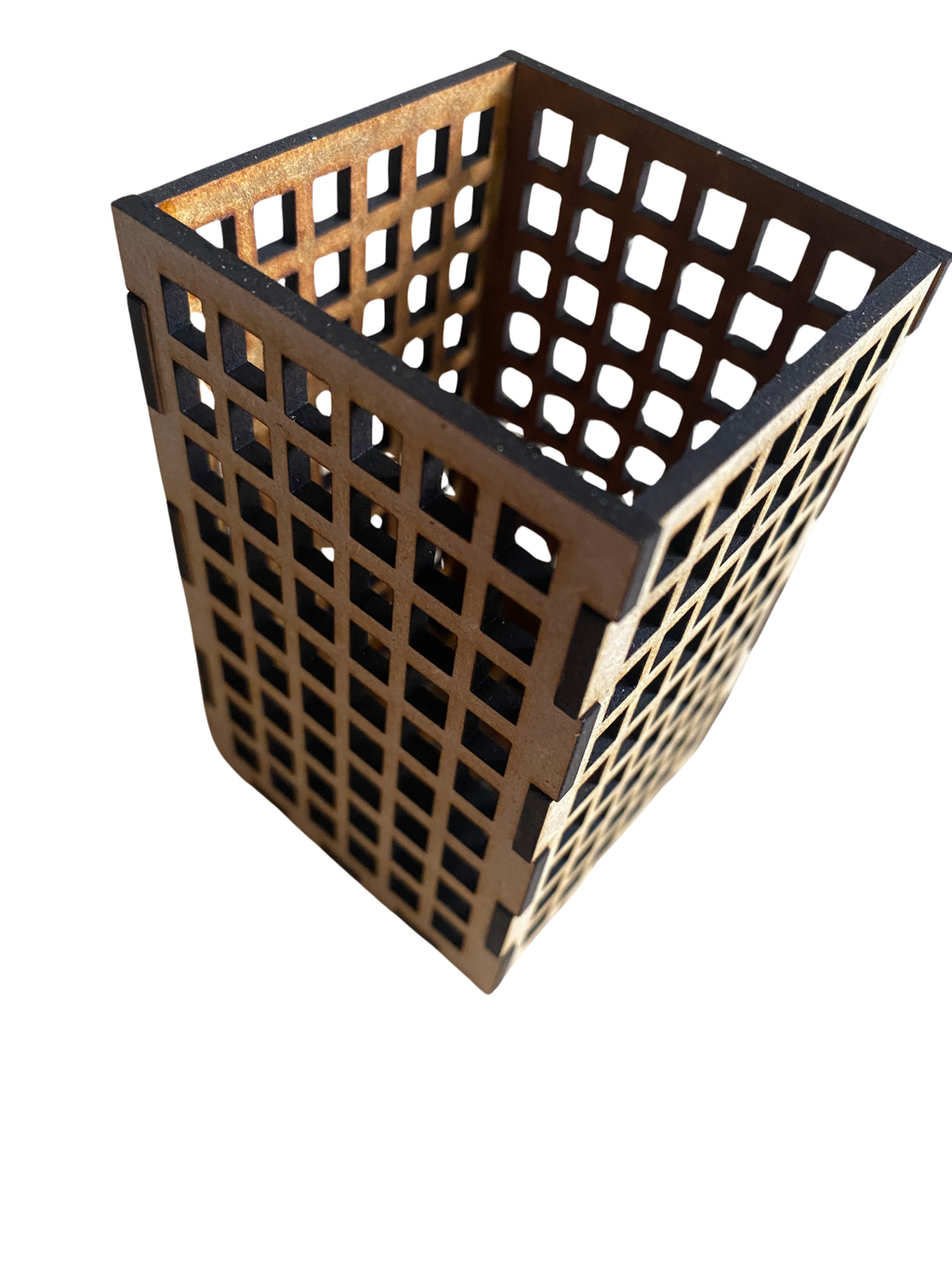 Brown wooden lattice storage basket