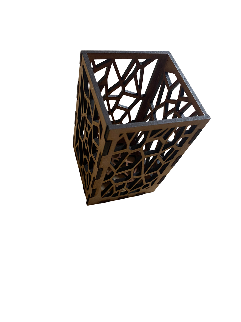 Brown wooden lattice storage basket
